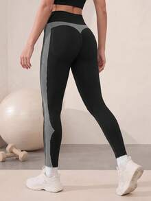 Easithlete Women's Colorblock Casual Essential Low Waist Daily Wear Sports Leggings Gym Pilates Black Summer - Black - View 4
