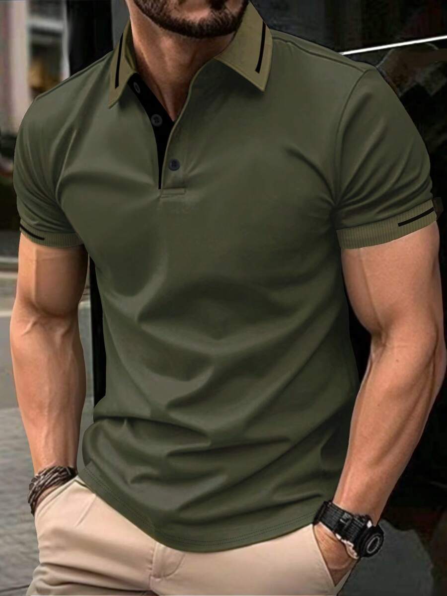Calvornis 男士短袖休閒通勤 Polo 衫 - 軍綠色 - 查看 1