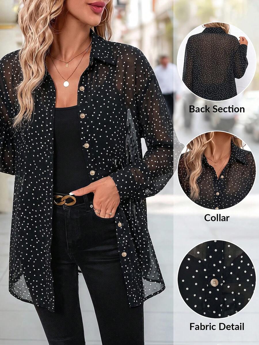 Editum Women's Casual Commute Polka Dot Print Shirt - Multicolor - View 1