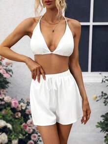 Selianne 3pcs Women's Mesh Front Opening Long Sleeve Set - White - View 4