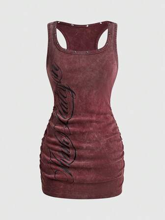 Grunge Punk Damen Vintage Hot Girl Unisex Streetwear vielseitiges Auge Sternenhimmel Muster Pentagramm besetztes figurbetontes Minikleid