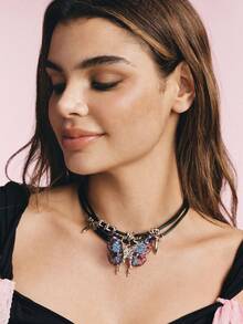 Popjeli A Bohemian Exaggerated Personalized Butterfly Tassel Pendant Necklace - Multicolor - View 5