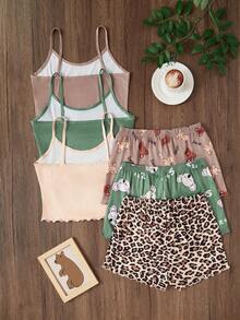 Snug Zone 3pcs/Set Cartoon Print Cami Top And Shorts Pajama Set Summer Sleep Wear Sets Cami Sets - Multicolor - View 2