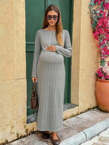 Lyckli Vestido de maternidad casual para ir al trabajo de unicolor con textura - Gris - Ver 8