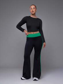 Voyena Women's Plus Size Colorblock Patchwork Sports Long Pants - Black - View 3