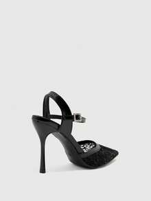 CUCCOO BIZCHIC Simple Rear Empty Buckle Strap Stiletto High Heels, Daily Commuting Versatile Women's Shoes - Mesh Black-2 - View 3