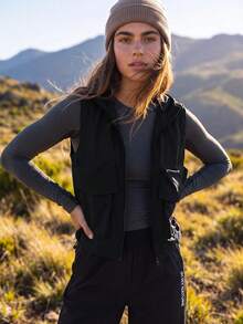 Exploreva Exploreva Women's Zipper Front Utility Pocket Outdoor Vest Jacket - Black - View 7