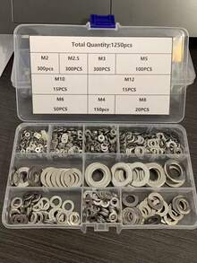 1250 Pieces Flat Washer Assortment Random Box, Sizes M2 M2.5 M3 M4 M5 M6 M8 M10 M12, Ideal For Home Decoration, Factory Repair, Kitchen, Shop & Outdoor Use - silver - View 15