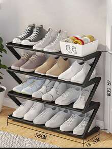 Z-Shaped Shoe Rack Plastic Floor Standing Storage Shelf Multi-Function High Capacity Storage Rack Easy To Assemble Floor Standing Organizer Essential For Home And Dorm Space Saving Applicable For Living Room Bedroom, Housewarming Gift - Multicolor - View 8