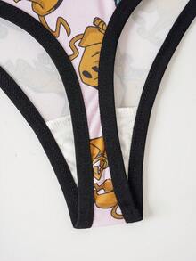 SCOOBY-DOO X SHEIN Women's Letter Waistband Cartoon Print Thong - Pink - View 6
