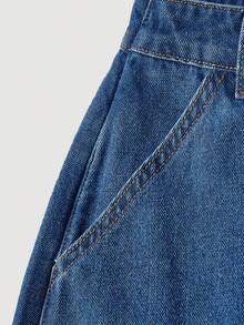 Balvessa Women's 2 In 1 Design Pocket Wide Leg Loose Casual Denim Jeans - Blue - View 6