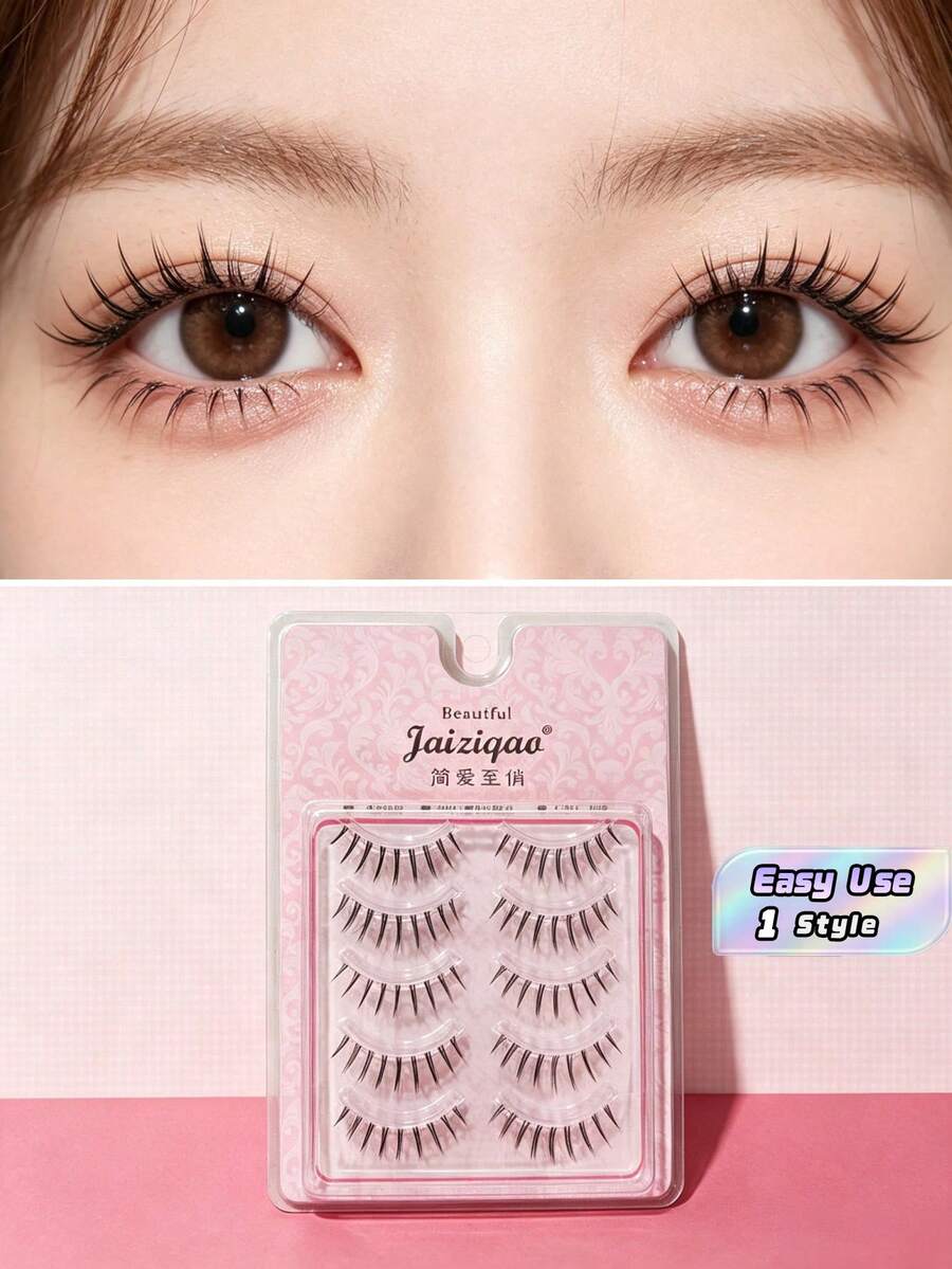 5 Pairs Japanese Manga Style False Eyelashes, Spiky Anime Lashes With Clear Thin Band, Naturally Curved Tips For Cute Dolly Eye Look, Eyelash Set For Beginners, Daily Makeup & Cosplay Anime Looks - View 1