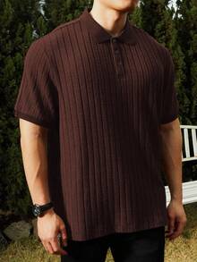 Manfinity Homme 男士大尺碼純色短袖休閒通勤 Polo 衫 - 棕色 - 查看 3