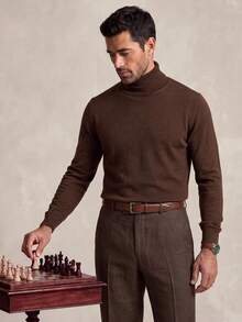 Lornavo Men's Solid Color High Neck Long Sleeve Sweater High Quality - Mocha Brown - View 6
