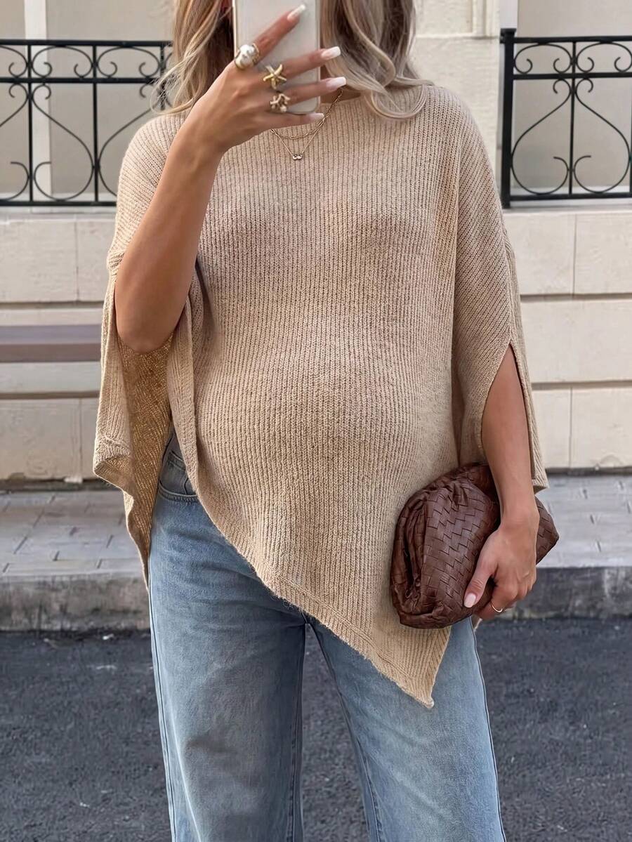 MaterniWear Maternity Solid Color Asymmetrical Hem Cape T-Shirt Fall