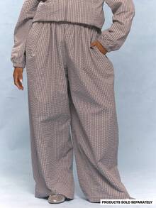 MUSERA Plus Size Striped Pants Vacation Holiday Elegant Girly Everyday Cute Soft Social Fall - Multicolor - View 2