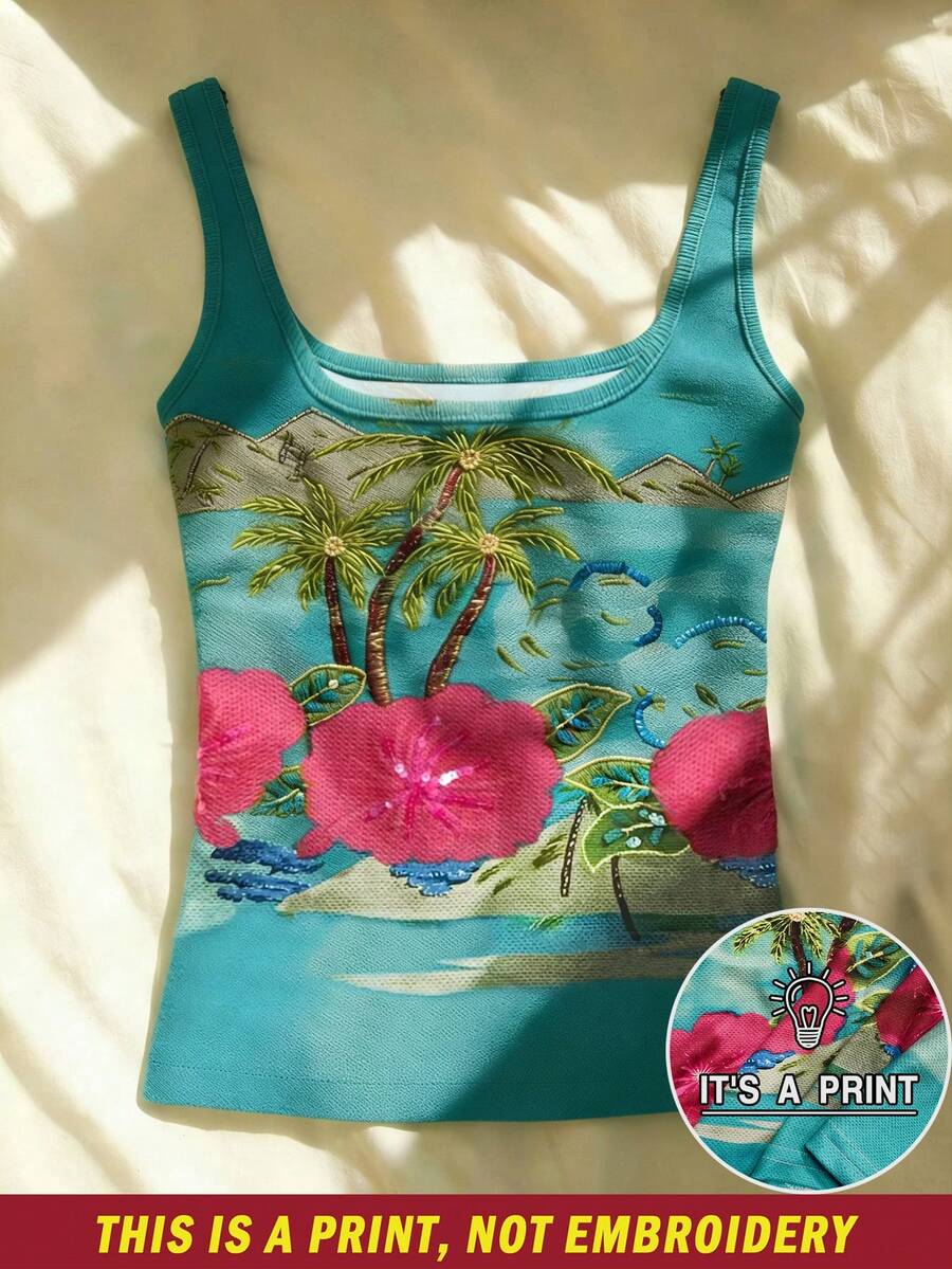 SHEIN 女士刺绣优雅无袖修身背心 - 彩色 - 查看 1