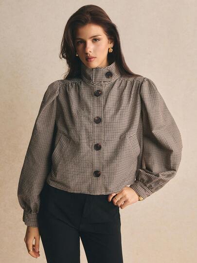 Poéselle Women's Fashion Retro Plaid Trench Coat Jacket