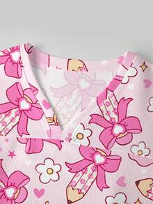TaskEZ Scrub Set Short Sleeve Top And Long Pants With Pencil And Apple Print Pattern, Suitable For Work Commute And Pet Hospital, Back To School Season - Multicolor - View 8