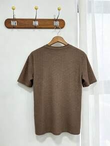 DAZY Short Sleeve Brown Textured Fabric Men's Summer Solid Color T-Shirt - Rust Brown - View 8