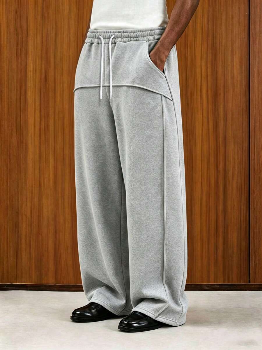 TOKVUE Men's Patchwork Long Sweatpants, Suitable For Daily Casual, Weekend Outings, Outdoor Activities, Travel Adventures, Relaxed Work Environments - Grey - View 1