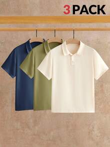 HIMLAND 男士純色短袖 Polo 衫 3 件組 - 彩色 - 查看 1