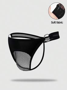 Spicy Aura Men's Solid Color Hollow Sexy Daily Triangle Briefs - Black - View 1