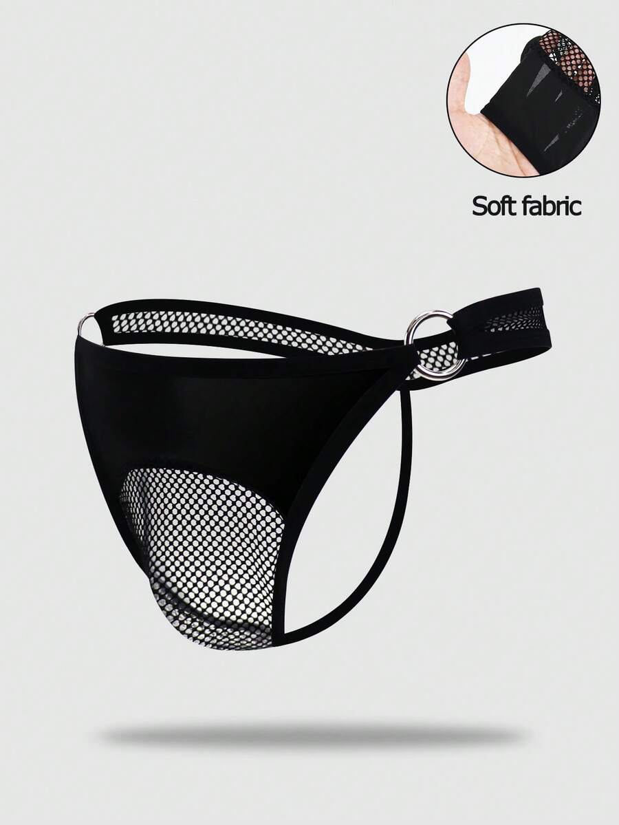 Spicy Aura Men's Solid Color Hollow Sexy Daily Triangle Briefs - Black - View 1