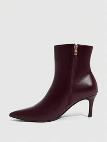 Daringsoles Women's Pointed Toe Stiletto Heel Ankle Boots, 2026 Autumn/Winter New Burgundy Soft Leather, Versatile For Shopping, Commuting, Dating Fall Shoes - Burgundy - View 5