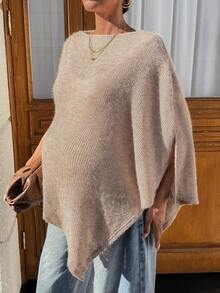 MaterniWear Maternity Solid Color Asymmetrical Hem Cape T-Shirt Fall - Khaki - View 11