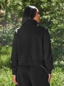 Voyena Women's Plus Size Equestrian Embroidered Striped Colorblock Zip-Up Sports Jacket - Black - View 6