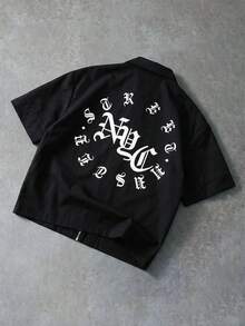 Manfinity Hypemode Men's Summer Casual Street Techwear Letter Print Shirt Beach Vacation Black - Black - View 1