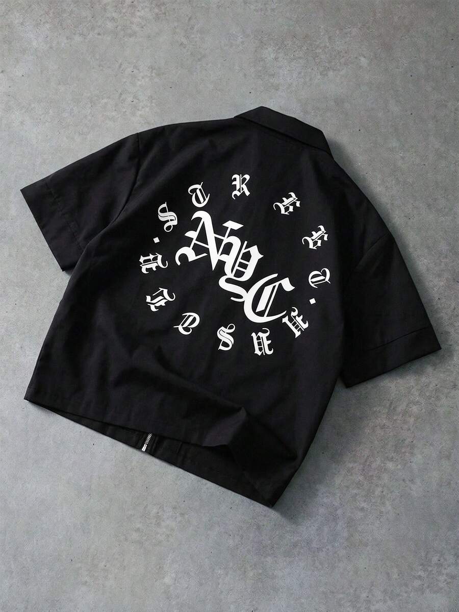 Manfinity Hypemode Men's Summer Casual Street Techwear Letter Print Shirt Beach Vacation Black - Black - View 1