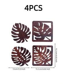 Haus Hana 3/4pcs Wooden Monstera Leaf Coaster Set, Green Or Brown Tropical Cup Mats, Rustic Botanical Drink Coasters For Coffee, Tea, Dining Table, Kitchen, Cafe, Home Decor And Housewarming Gift - Multicolor - View 14