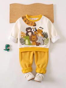 Infant Round Neck Casual Pullover Sweatshirt - Multicolor - View 1