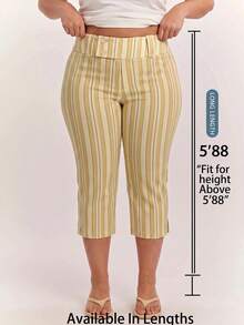 SHEIN Tall CURVE Plus Size Women's Striped Patchwork Casual Versatile Daily Wear Capris - Multicolor - View 1