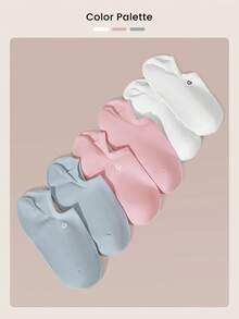 GLOWMODE 3 Pairs Invisible No-Show Socks Walk A Mile Soft Grip Daily Studio Workout Gym - white + pink + blue. - View 8