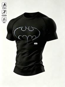 BATMAN X SHEIN 男士字母印花休閒百搭日常旅行運動T恤 - 黑色 - 查看 8
