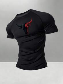 Gym Rark Men's Bull Head Print T-Shirt And Long Pants Sports Set - Black - View 4