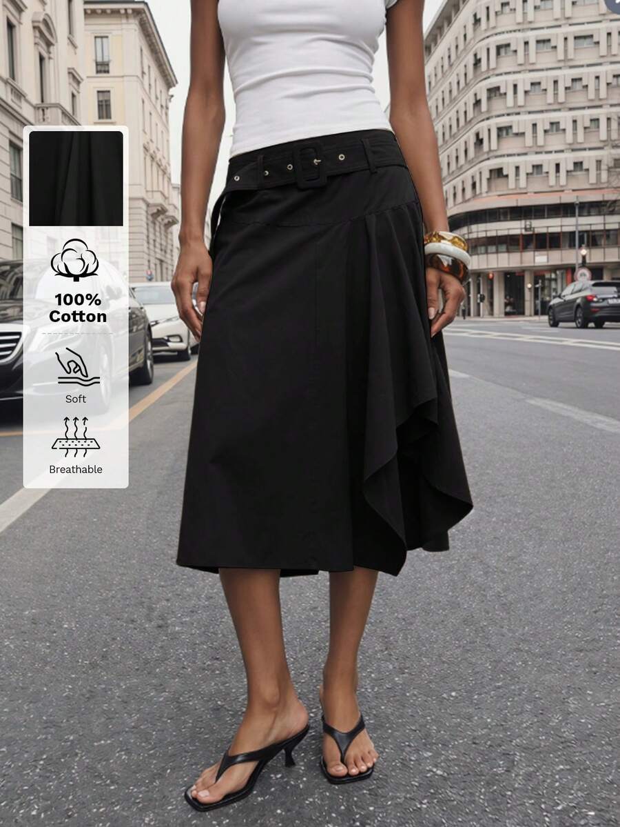 Maija Women's Solid Color Waist Eyelet Design Casual Skirt - Black - View 1