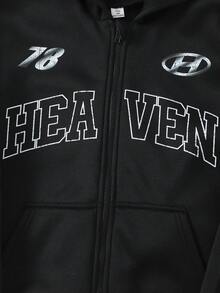 SHEIN 青少年男孩連帽街頭風 Y2K 字母印花萬聖節運動衫 - 彩色 - 查看 3