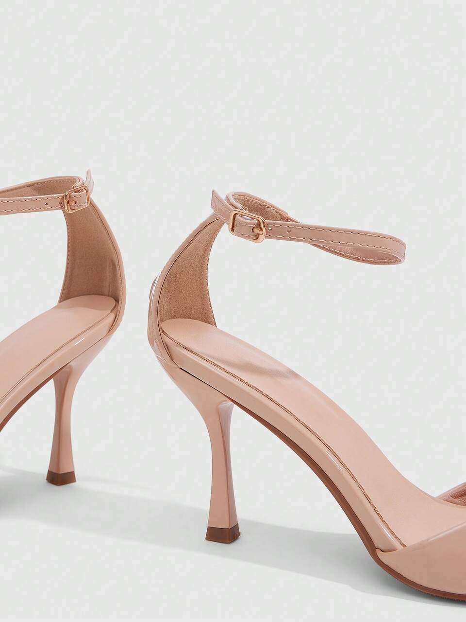 CUCCOO SZL Women's Glossy Nude Ankle Strap High Heels Elegant Open Toe Stilettos For Club Wedding