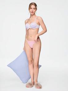 Bonmuse Push-Up Balconette Underwired Molded 1/2 Cup Strapless Floral Lace Women's Bra, Pink & White, Suitable For Vacation & Party - Mauve Purple - View 9