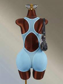 Amplova Rompi Olahraga Seksi Wanita dengan Motif Huruf dan Potongan - Baby Blue - View 3