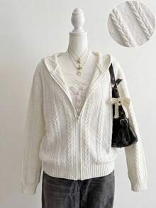 Attitoon Y2K White Top  Solid Color Hooded  Versatile  Wear Sweatshirt Going Out Outfits - White - View 2