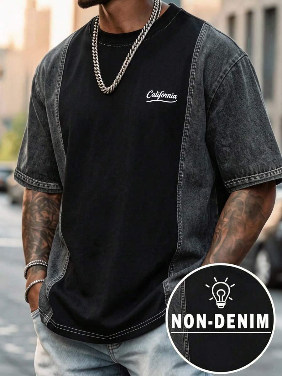 Resyla Men's T-Shirt, Summer Outdoor Top, Vintage Grey & Black Colorblock Graphic T-Shirt, Graphic Design, Daily Wear, Casual Versatile, Outdoor Style - Multicolor - View 1