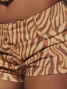 MUSERA 斑馬紋低腰迷你超短褲 夏季秋季冬季日常穿搭女裝 - 彩色 - 查看 6