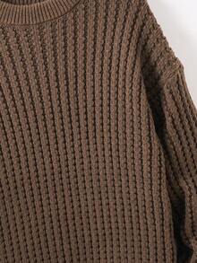 SHEIN Teen Boys' Crew Neck Textured Knit Sweater,Minimalist Solid Color Brown Pullover Top For Autumn - Brown - View 6