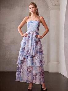 MOTF PREMIUM MULTI-LAYER RUFFLE HEM CAMI DRESS - Blue - View 4