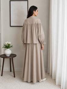 Solavon Women's Shirt And Skirt Arabic Costume Set - Grey - View 2